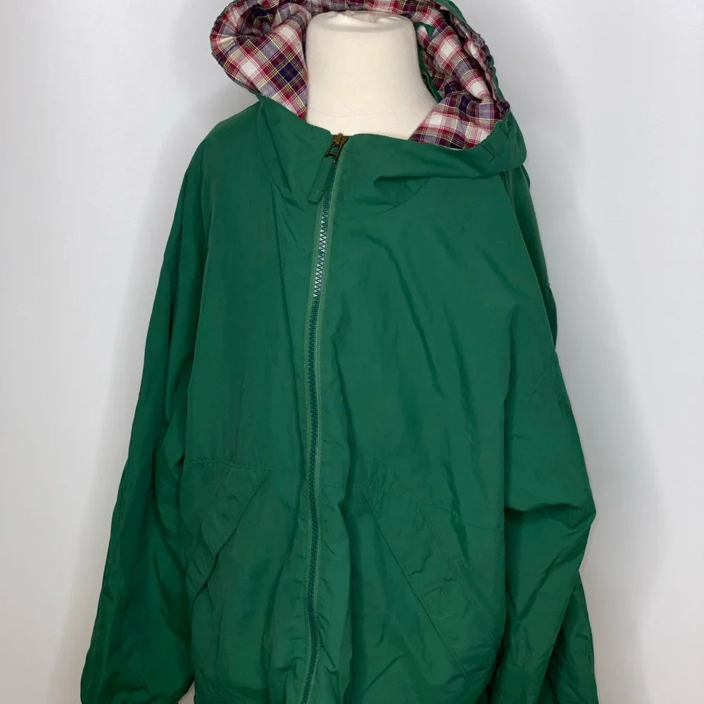 Vtg lands end boys green plaid lined lightweight jacket Sz M 10/12
